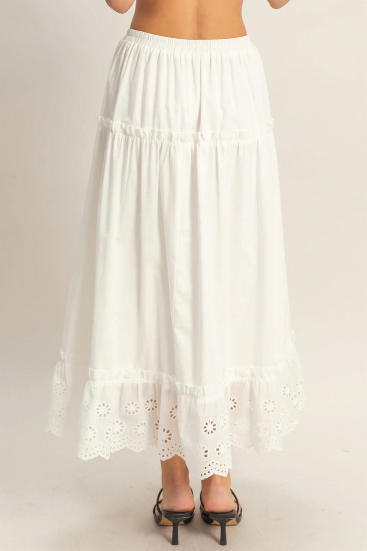 Tiered Eyelet Maxi Skirt - WHT