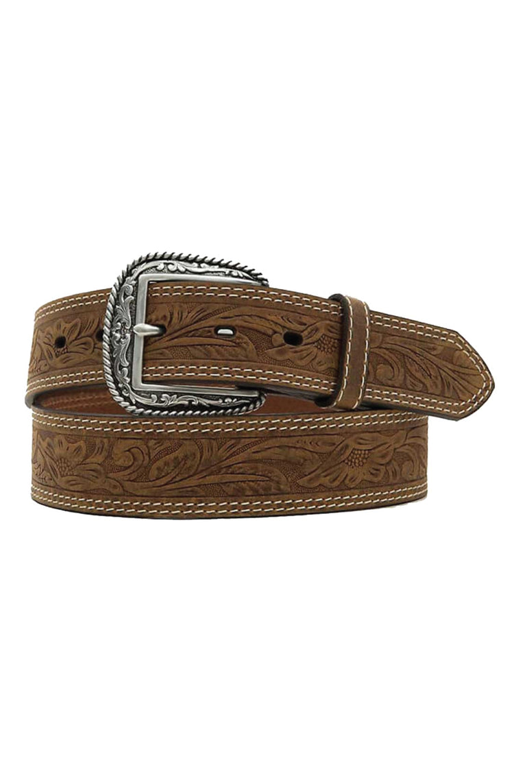 Tooled Double Stitch Belt - BRN