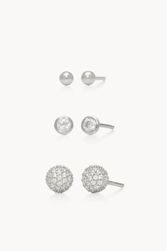 Triplet Stud Earrings Set - White - TRIO