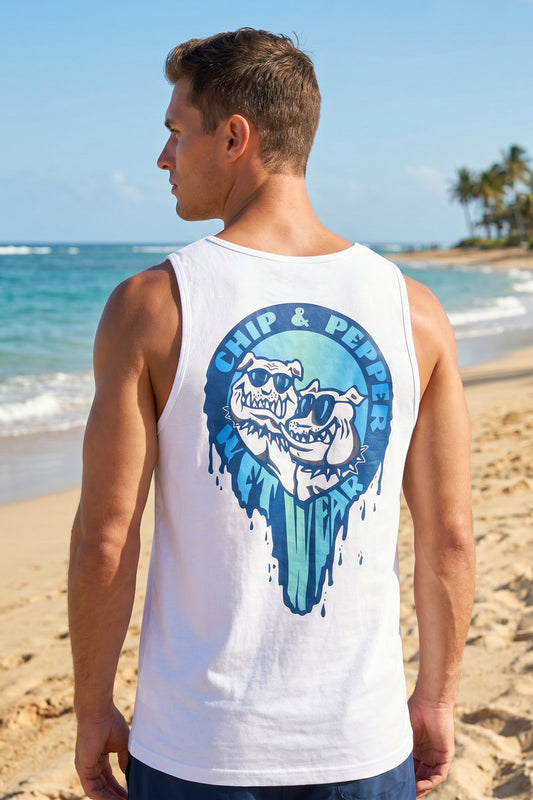 Unisex Blue Drip Tank - WHT