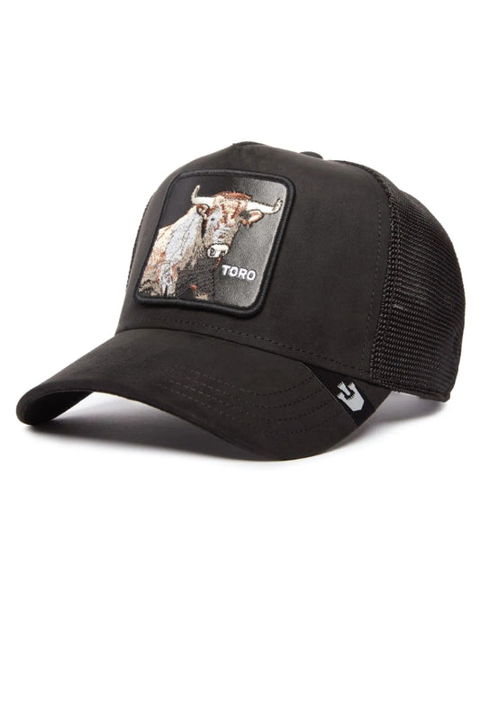 Unisex Suede Bull Trucker Hat - BLK