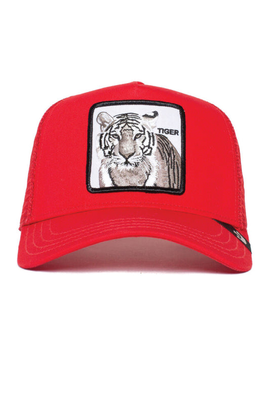 Unisex White Tiger Trucker Hat - RED