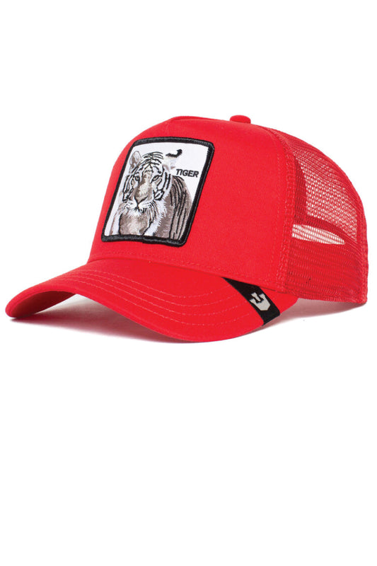 Unisex White Tiger Trucker Hat - RED