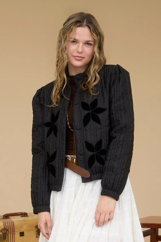 Velvet Flower Quilted Jacket - BLK