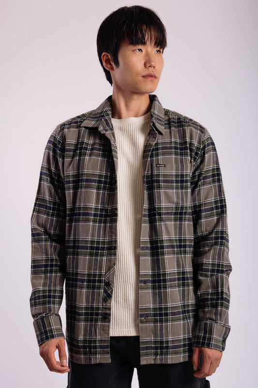 Volcom Caden Plaid Long Sleeve Shirt Pewter - PEW