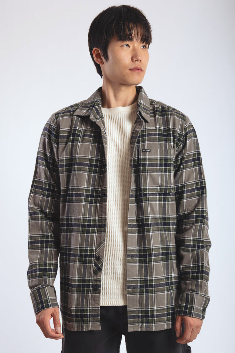 Volcom Caden Plaid Long Sleeve Shirt Pewter - PEW