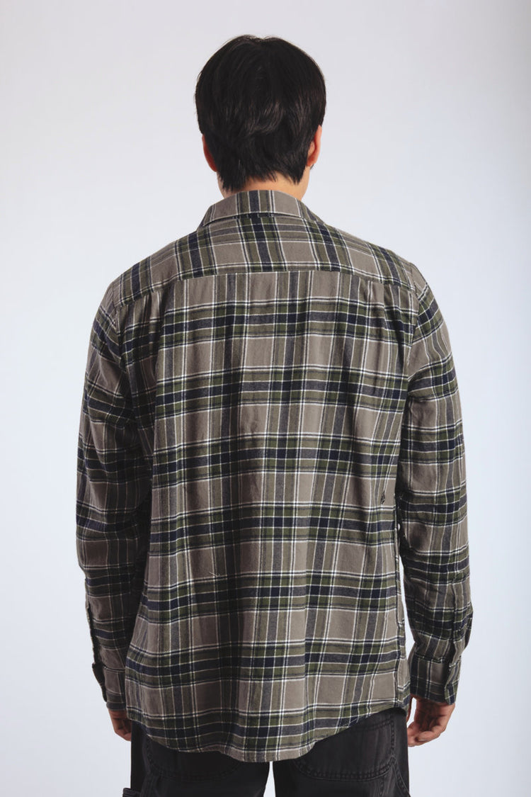 Volcom Caden Plaid Long Sleeve Shirt Pewter - PEW