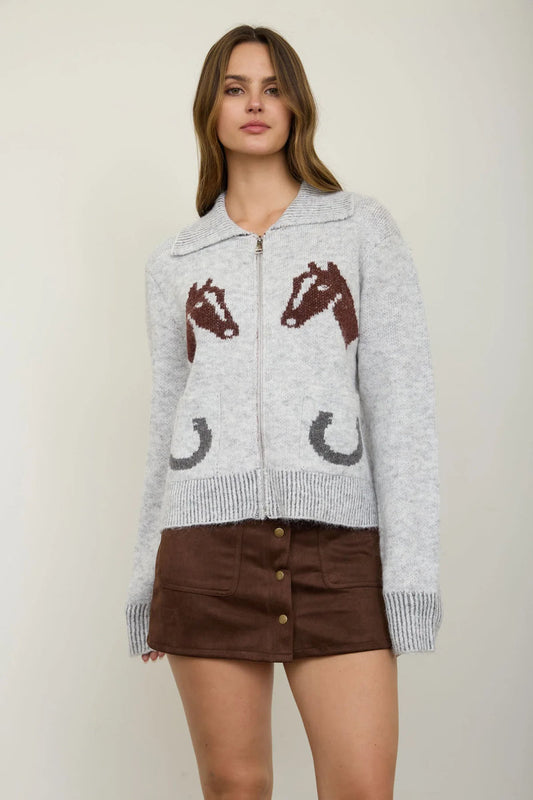 Western Jacquard Cardigan - HGR