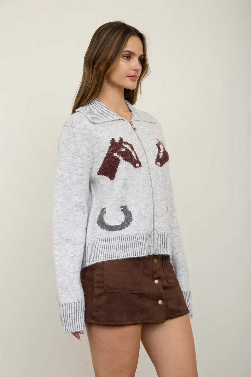 Western Jacquard Cardigan - HGR