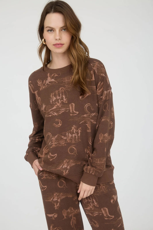 Western Print Crew - BRN