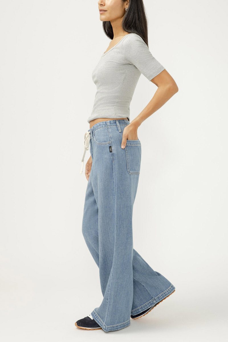 Wide Leg Drawstring Beach Jeans - VEN