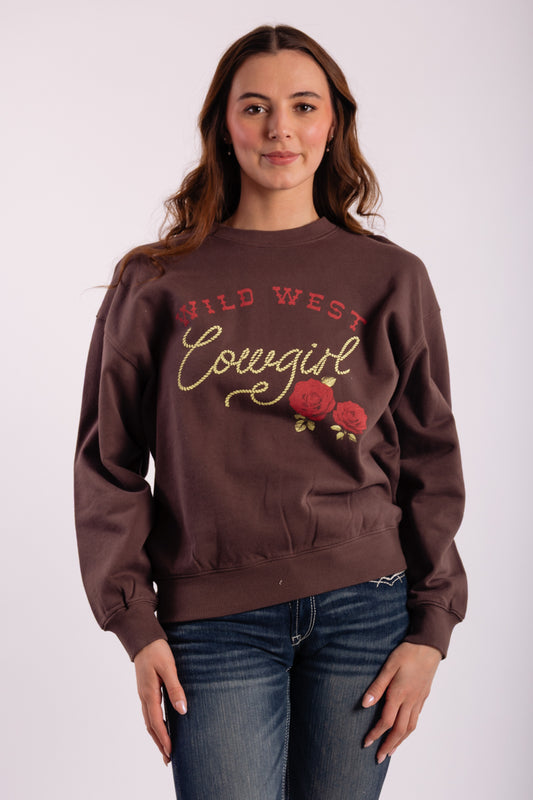 Wild West Cowgirl Crew Sweatshirt - BRN