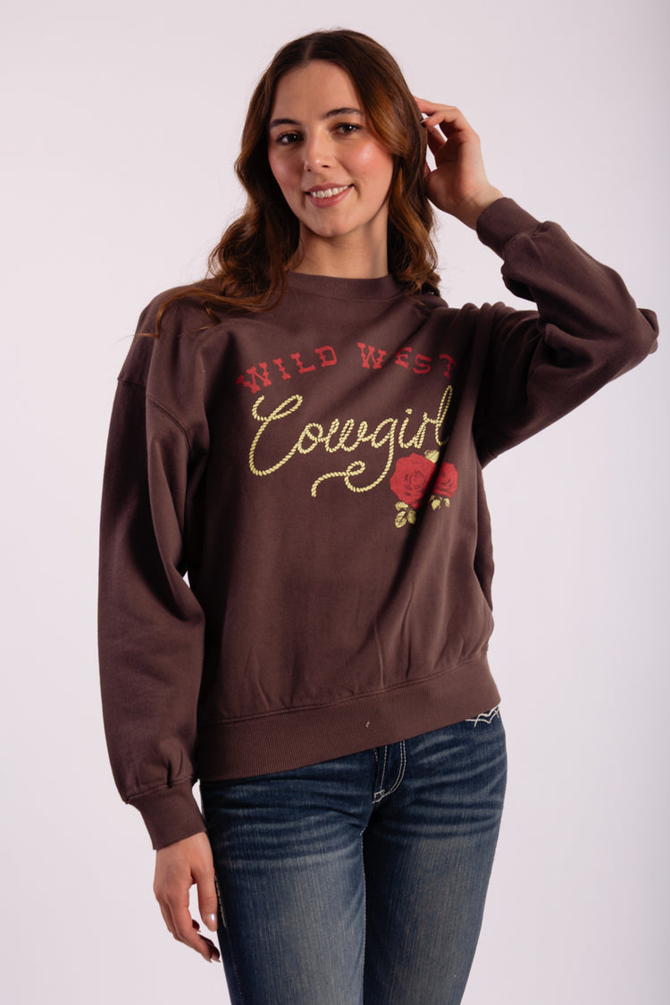 Wild West Cowgirl Crew Sweatshirt - BRN