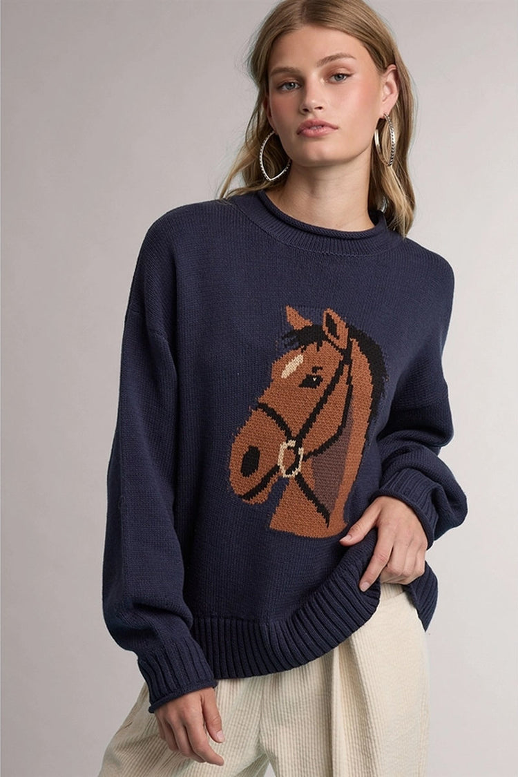 Horsehead Crew Sweater - NVY
