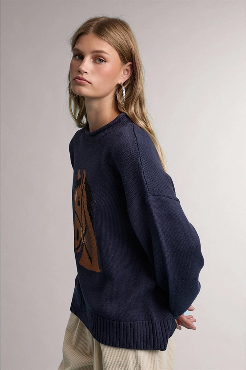 Horsehead Crew Sweater - NVY