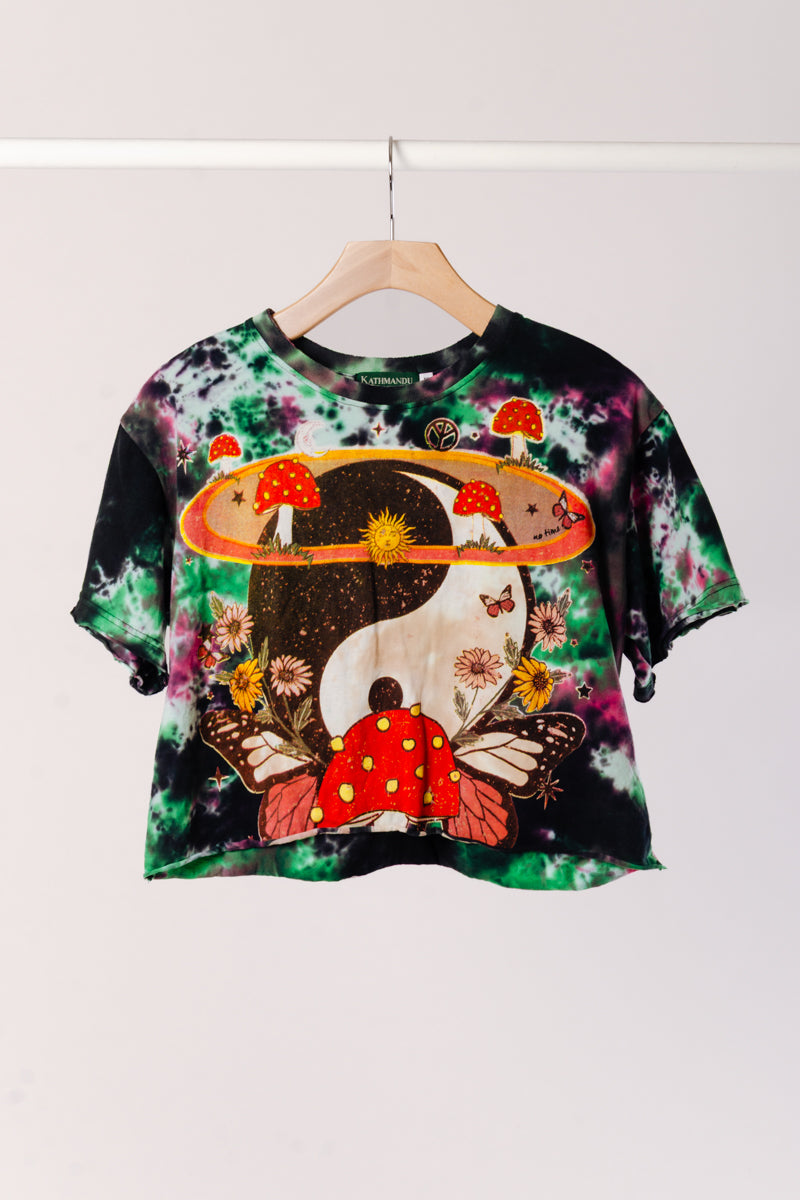 Yin-Yang Mushroom Tie-Dye Crop Tee - YIN