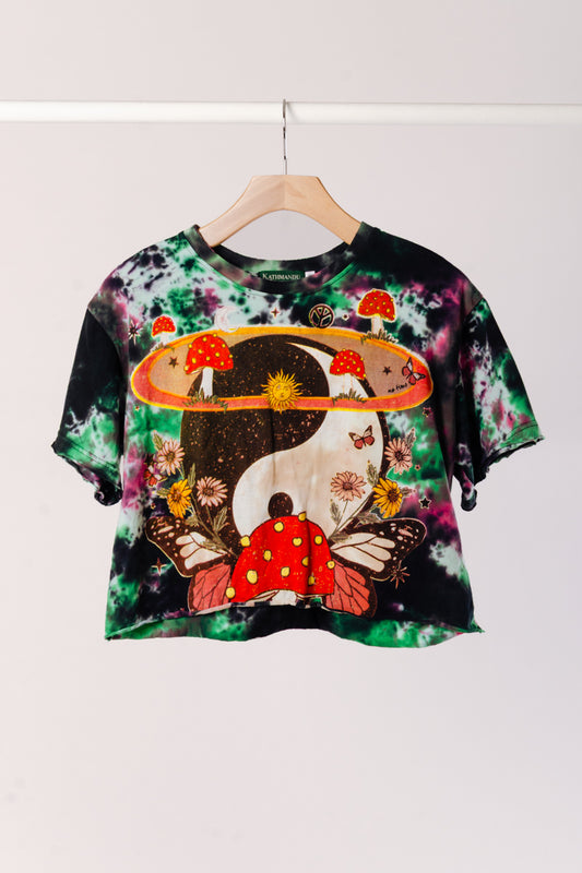 Yin-Yang Mushroom Tie-Dye Crop Tee - YIN