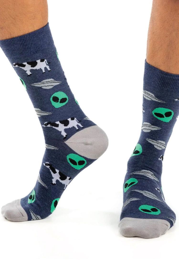Aliens & Cows Sock - NVY