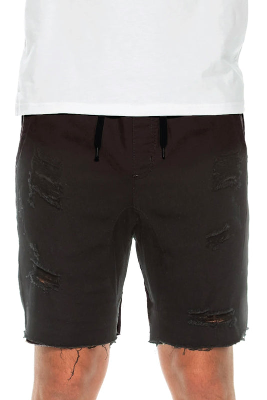 Distressed Denim Shorts - BLK