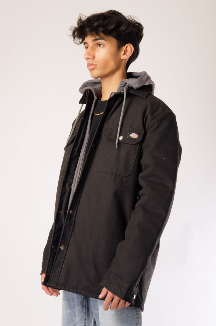 Fleece Lined Hooded Jacket - BLK