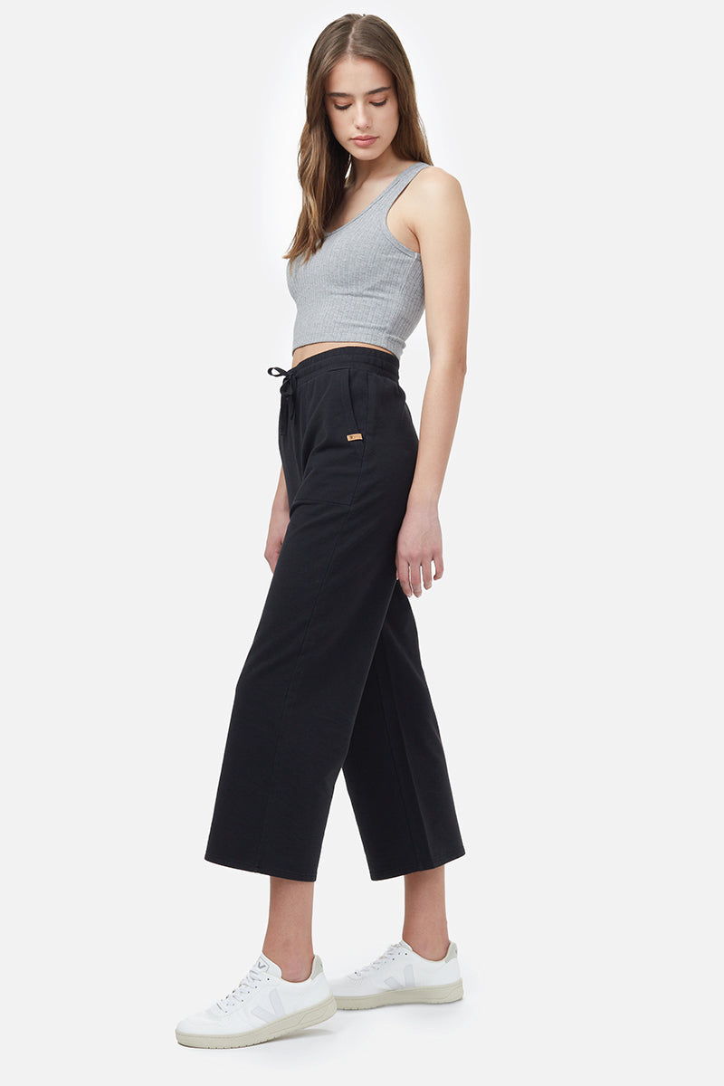 French Terry Cropped Wide Leg Sweatpants - BLK
