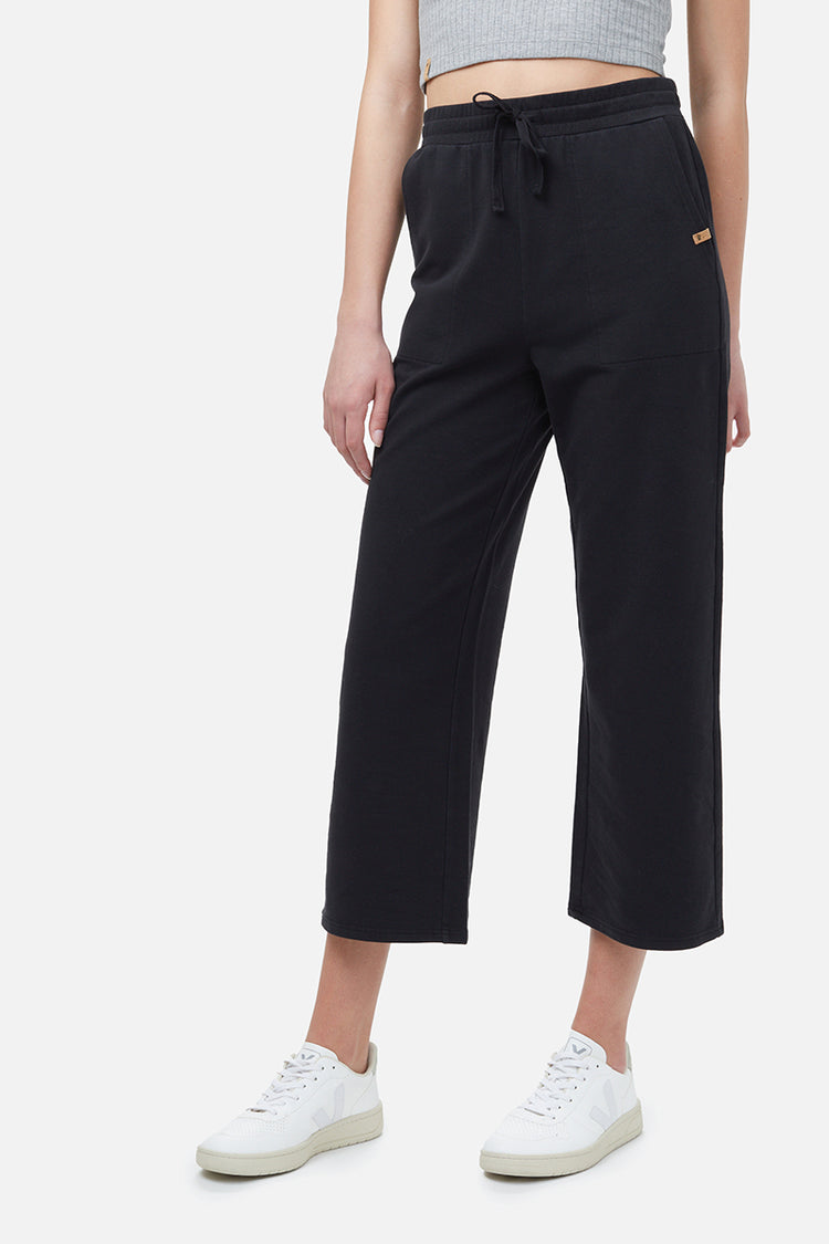 French Terry Cropped Wide Leg Sweatpants - BLK