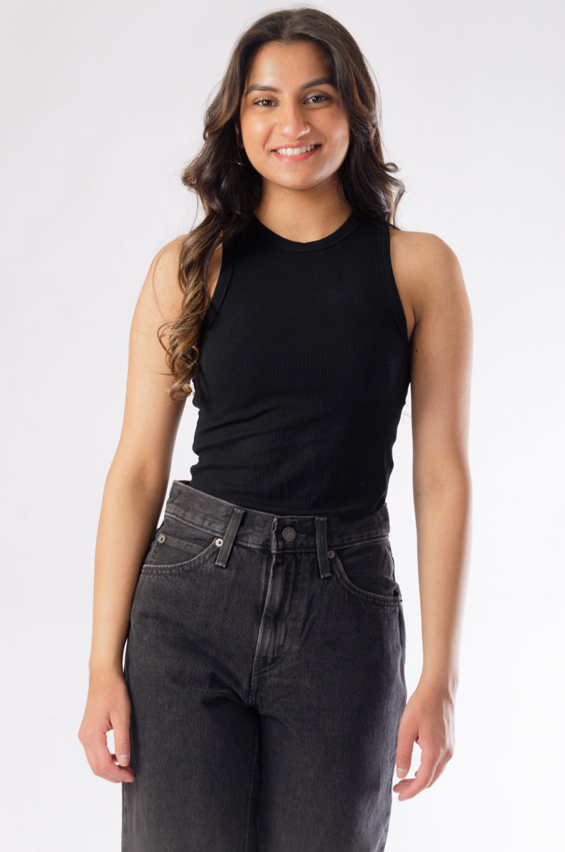 Halter Racer Crop Tank - BLK