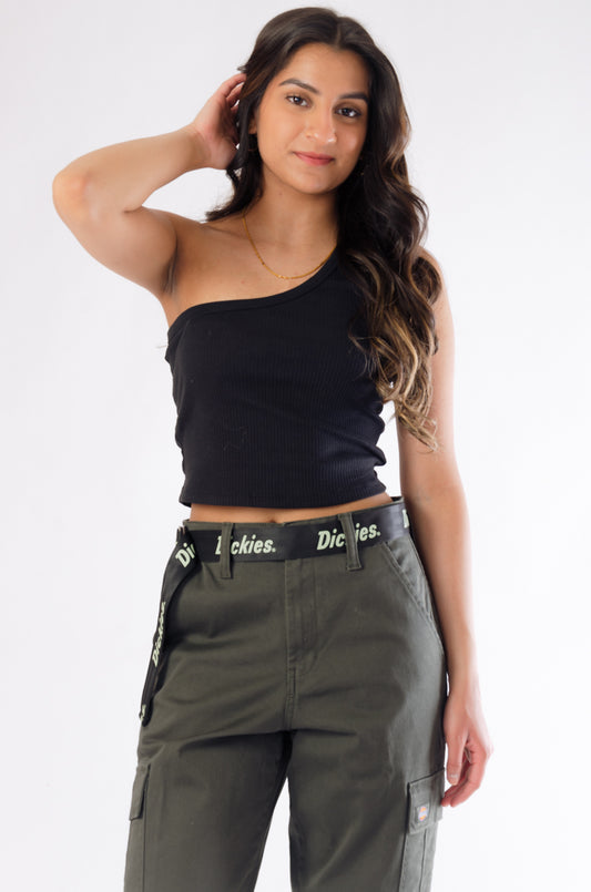 One-Shoulder Crop Tank - BLK