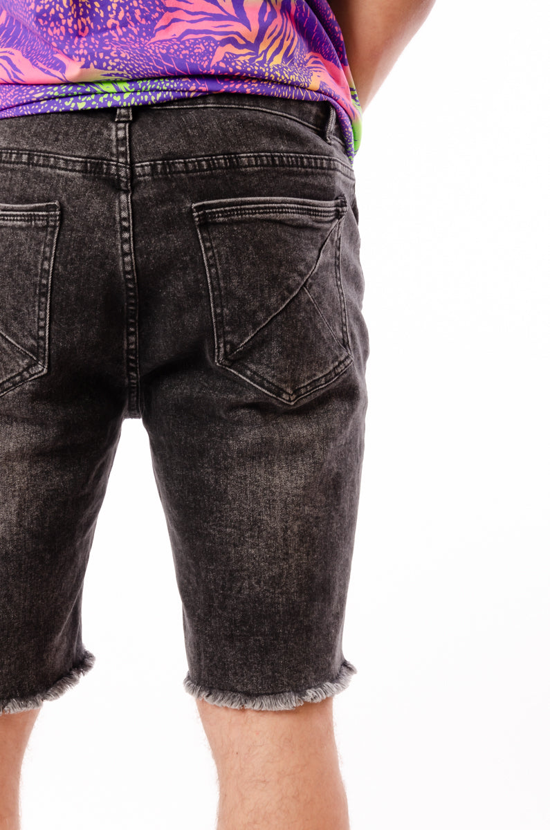 Paisley Denim Shorts - BLK
