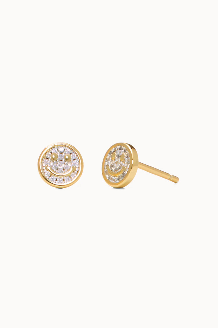Pave Smiley Face Stud Earrings - GLD