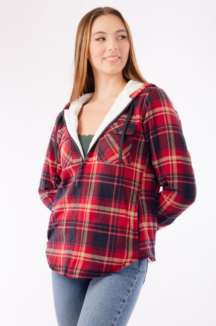 Plush Lined Flannel Jacket - RED