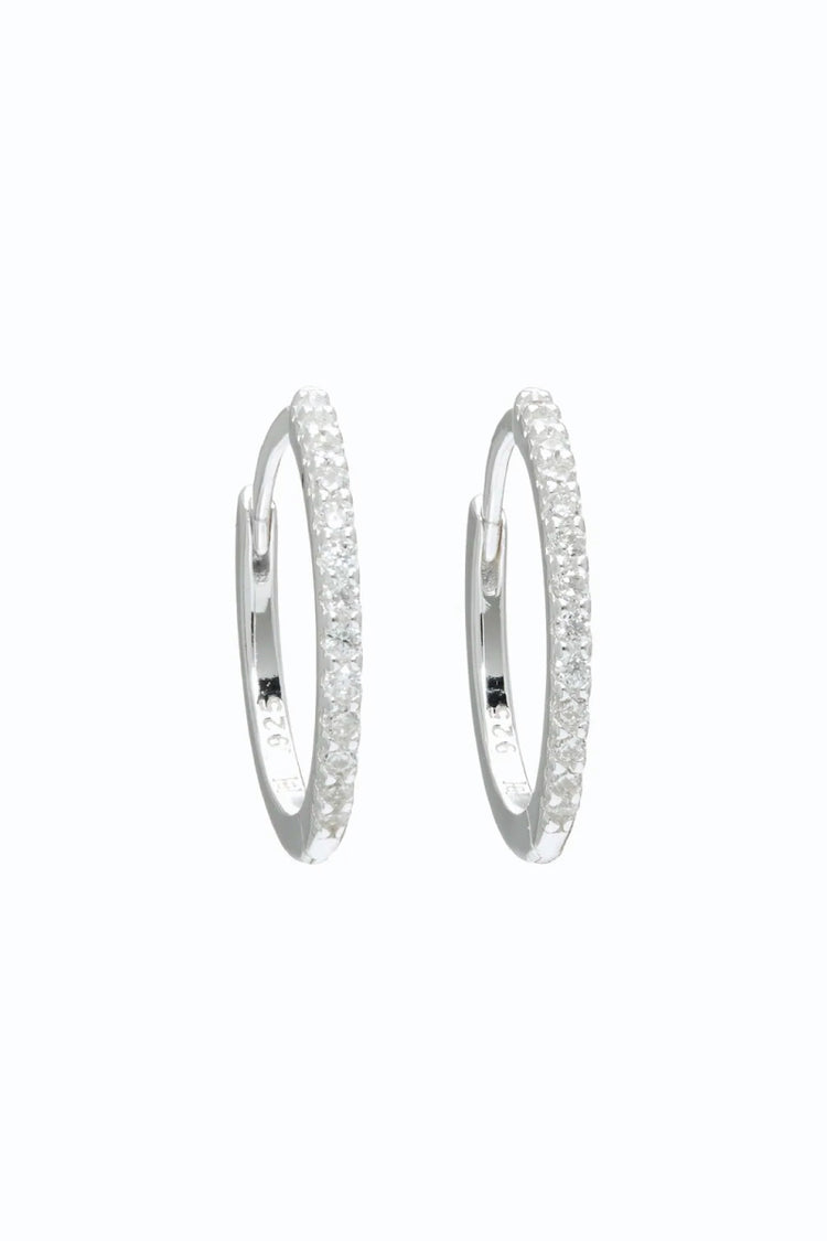 Small Pave Hoop Earrings - Silver - SIL
