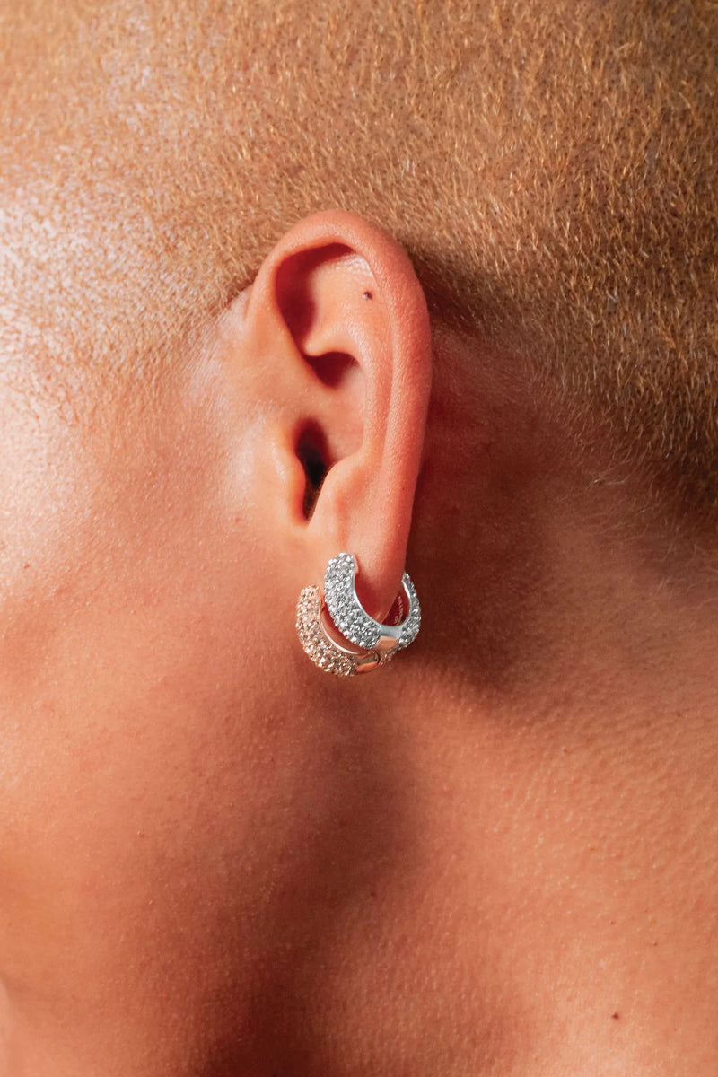 Small Sparkle Hoop Earrings - White